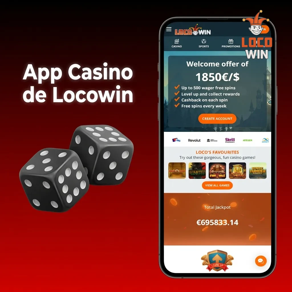 Interfaz de la aplicación móvil Locowin mostrando juegos de casino, tragamonedas y casino en vivo con crupieres reales