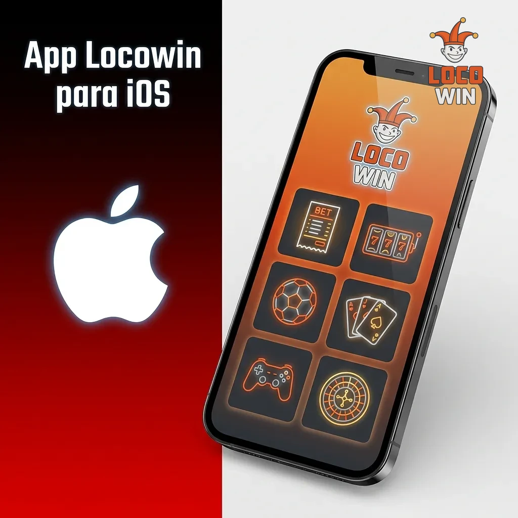 App Locowin en iPhone mostrando apuestas deportivas y casino en vivo, compatible con iOS 12.0 o superior