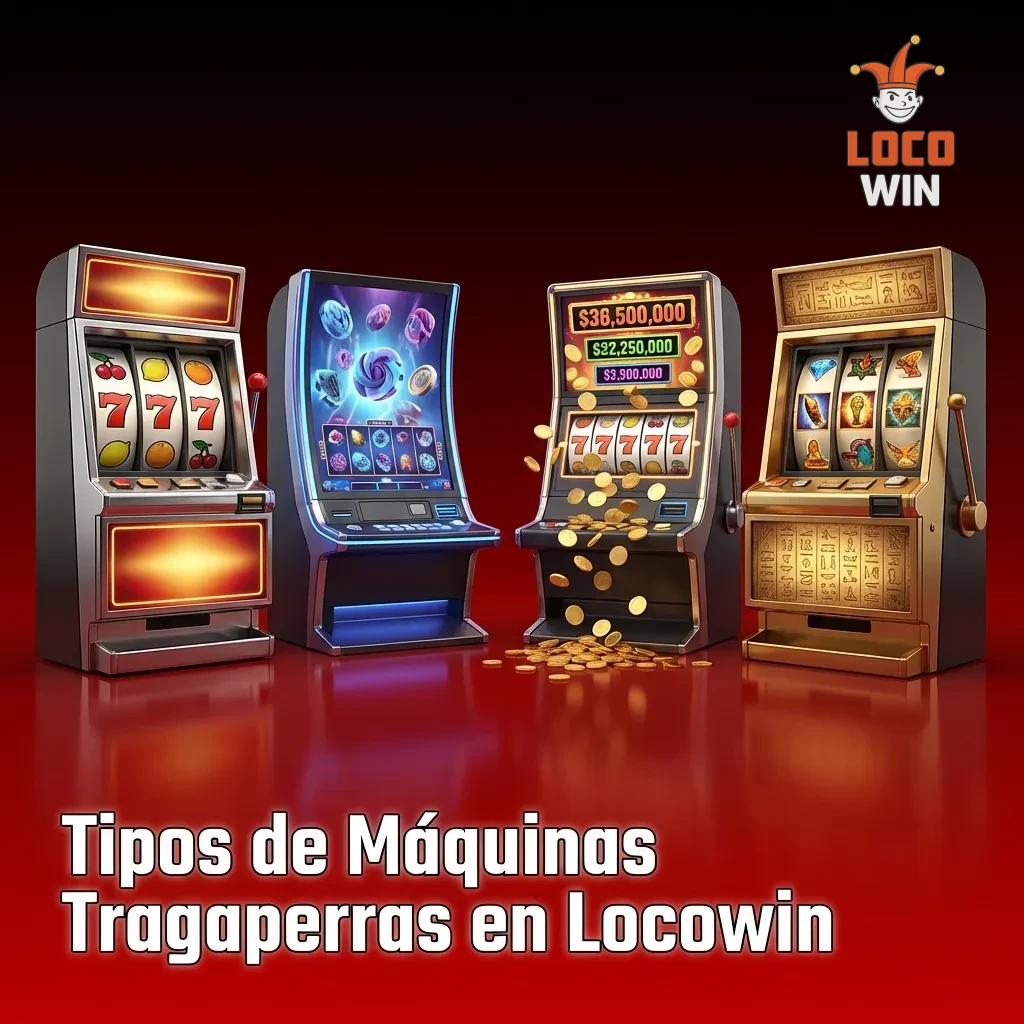 Colorful slot machine reels displaying various game types available at Locowin casino for Spanish players